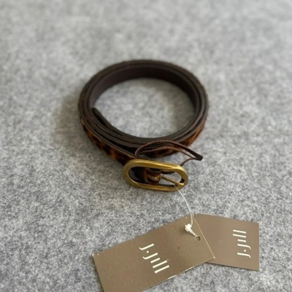J. Jill Belt Womens M/L Brown New Leopard Cheetah Print Italian Leather Skinny